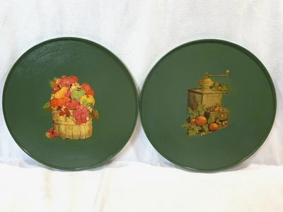2 Rubbermaid Vintage Toile Decoupage Lazy Susan Avocado Green Fruit MCM Style - Image 1 of 4