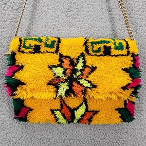 Souk & Soul Yellow Moroccan Tribal Fringed Clutch Crossbody Chain Bag - Picture 1 of 12