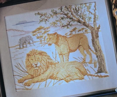 Lion Tiger Safari Cushion Panel Cross Stitch Embroidery Pattern - image 1 of 3