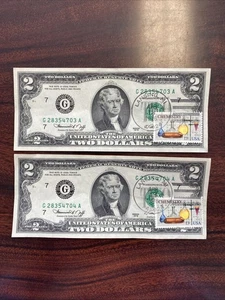 1976 $2 Dollar Bill First Day of Issue with Stamp Two Sequential - Picture 1 of 2