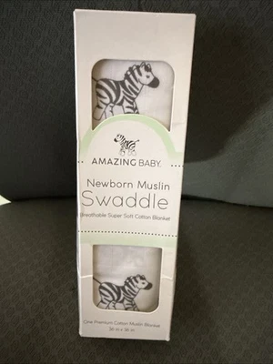 Increíble Manta de Muselina para Bebé Algodón Premium Cebra Negro Cebras 46x46 Foto 1 de 4