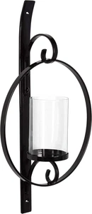 Metall Wand Kerzenhalter Wandleuchter, Schwarz Dekorativ Rund Metall Wand 3,5 Zoll Sockel - Bild 1 von 12
