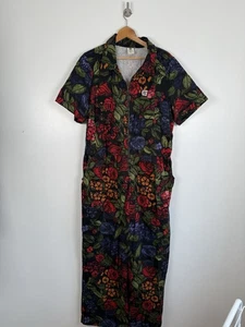 Lucy & Yak Ragan Boilersuit Jumpsuit Wide Crop Leg Black Maria Floral UK 22 Tall - Picture 1 of 5