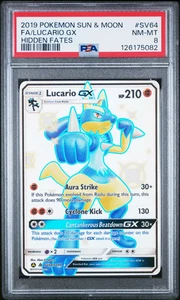 2019 Pokemon Sun & Moon Hidden Fates Lucario GX #SV64 Fa Hidden Fates PSA 8 - Picture 1 of 2