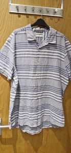 Mens Shirt Size Xl Linen Blend By F&F Blue Stripe Short Sleeved Nwot - Picture 1 of 5