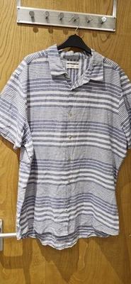 Mens Shirt Size Xl Linen Blend By F&F Blue Stripe Short Sleeved Nwot - Image 1 of 4