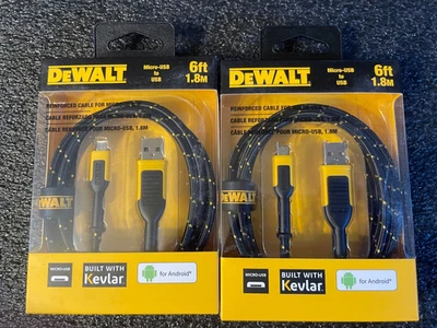 Cabo Carregador DeWalt 6 pés Para Micro-USB ~ 6’ Cabo de Carregamento ~ Para Android LOTE DE 2 - Imagem 1 de 2