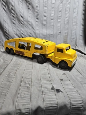 Vintage Pressed Steel Structo Tractor And Trailer Auto Transport Yellow W/ Ramp  - Image 1 of 4