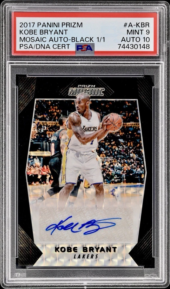 2017 PANINI PRIZM KOBE BRYANT BLACK PRIZM MOSAIC 1/1 AUTO PSA 9/10 #A-KBR - Image 1 of 2