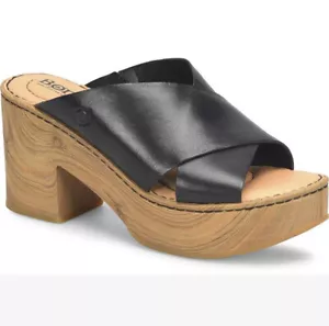 Sandalia de plataforma de cuero con correas cruzadas Pavia para mujer BORN nueva en caja EE. UU. 11/43 negra - Imagen 1 de 24