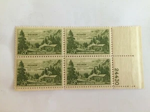 US 1951 USA Scott# 999 Nevada Log Cabin Fir Tree Mountains Settler Block 4 MNH - Picture 1 of 2