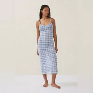 Cotton On Body Women's Swim Mesh Strappy Cover up beach dress medium blue check - Picture 1 of 4