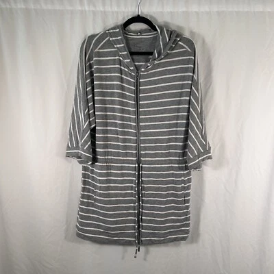 Sudadera Soma Para Mujer XL Gris Blanco Rayas Cremallera Completa Con Capucha Manga Larga Bolsillo Foto 1 de 4