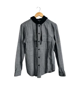 Original Use Herren kleines Flanellhemd mit Kapuze Baumwolle Hahnentritt schwarz weiß - Bild 1 von 7