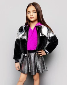 ❤️ NEU Mia NY Mädchen Kunstfell Jacke Stylisch Weiß Schwarz 7/8 6X ❤️ - Bild 1 von 2