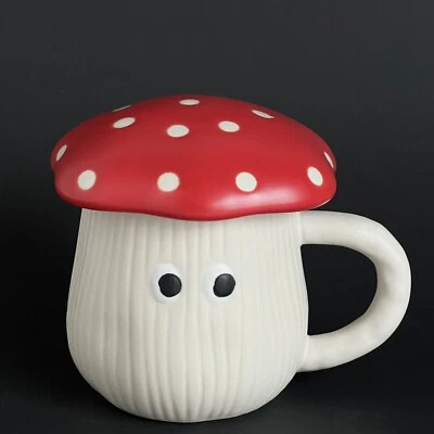 Mushroom Mug with Ted Spotted Lid And Eyes Coffee Cup Forest Anthropomorphic - Image 1 of 4