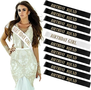 Weewooday 10 Pieces Birthday Gift Sash Set Black and Gold Birthday Squad Sash Wh - Picture 1 of 12