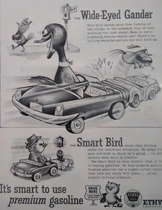 Ethyl Gas Print Ad Original Rare Vtg 1950s NYC Antiknock Gander Bird Car Wreck - Picture 1 of 11