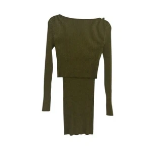 H&M GREEN RIBBED CO-ORD BODY CON MIDI SET SIZE SMALL - Picture 1 of 6