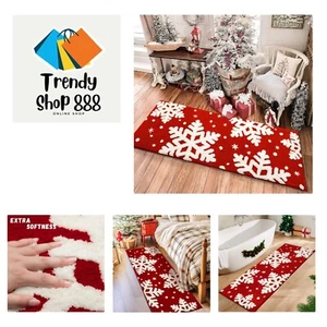 Christmas Bathroom Decor Red Bathroom Rugs Runner Cute Bath Mat Non-Slip Whit... - Picture 1 of 8