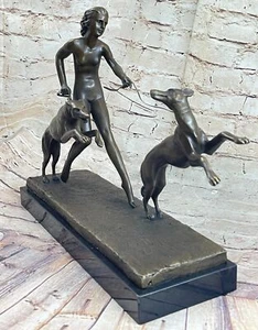 French Art Deco Style Bronze Female with Greyhounds Hand Made Figurine Figure - Picture 1 of 10