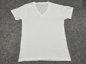 Vtg White V Neck JOCKEY Single Stitch SMALL Cotton USA Grunge Blank Skater Shirt - Picture 1 of 10