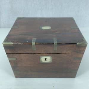Fine Antique Rosewood Brass Bound Campaign Type Single Section Tea Caddy 19th C