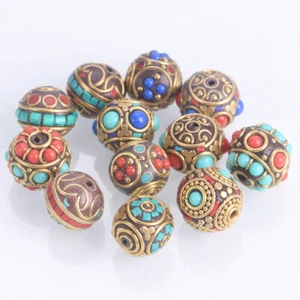 2pcs Round 15mm-17mm Handmade Nepalese Tibetan Buddhist Brass Metal Loose Beads - Picture 1 of 21