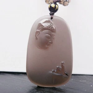 Crystal Natural ice obsidian buddha necklace pendant with bead chain - Picture 1 of 9