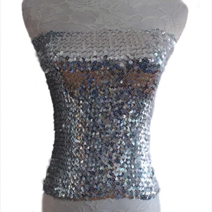 Women Sequins Boob Tube Crop Top Skirt Shiny Glitter Stretch Dance Club Party - Picture 1 of 20