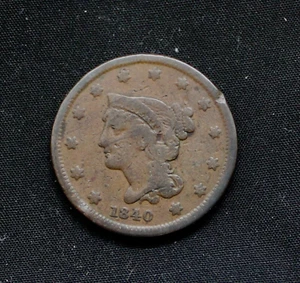 1840 geflochtenes Haar großer Cent kleines Datum sehr gut+/sehr guter Zustand+ - Bild 1 von 2