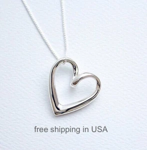 Valentine Gift Women's Jewelry Fine Solid Heart Love Necklace 925 Sliver 18" - Picture 1 of 7