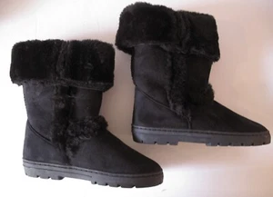 Womens Mid-Calf Textile Upper Faux Fur Lined Boot Black Pull On Sz 9M - Picture 1 of 4