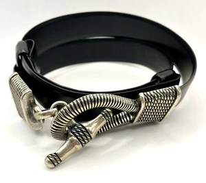 CIPRIANI Belt Women's Black Italian Bonded Leather Silver Buckle Adjustable M/L - Picture 1 of 5