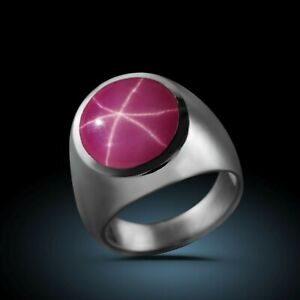 925 Sterling Silver Round Shape Natural Star Ruby Wedding Boy Mens Ring Jewelry