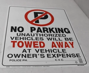 Hillman Sign White No Parking Towed Away Plastic 15" x 19" Vintage 842196 - Picture 1 of 7