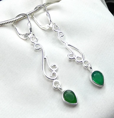 💚 Neu! Ohrhänger 925 Silber mit Klappbrisur – grüner Achat Tropfen 💚 - Bild 1 von 4