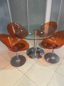 Phillipe Stark 4 Eros Red Acrylic Swivel Chairs And Table, - Picture 1 of 6