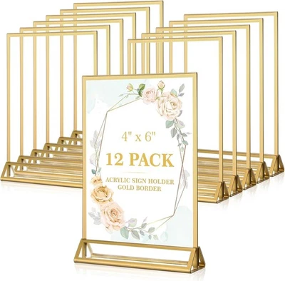 Acrylic Sign Holder,Double Sided Gold Picture Frame Stand up Table Sign Holders  - Image 1 of 4