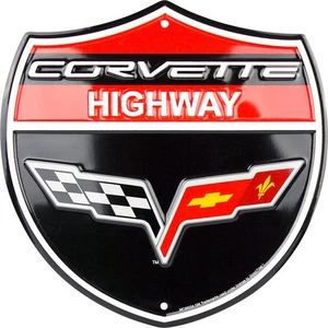 Corvette Highway Die Cut 11.5" Embossed Shield Metal Sign - Bild 1 von 1