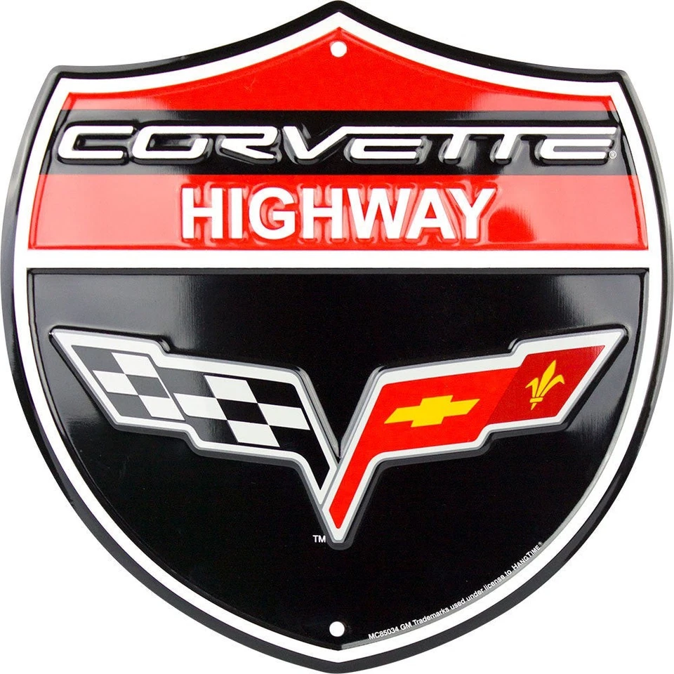 Corvette Highway Die Cut 11.5" Embossed Shield Metal Sign - Image 1 of 1