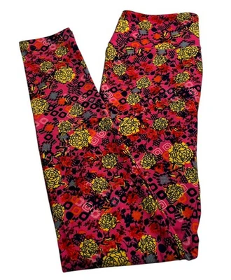 Leggings LuLaRoe OS Talla Única Floral ROSA Brillante Retro GEOMÉTRICOS Chevron Elastizados Foto 1 de 4