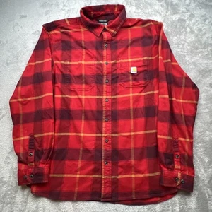 Carhartt Flannel Shirt Mens Sz 2XL Tall Red Plaid Relaxed Rugged Flex Work Wear - Picture 1 of 13