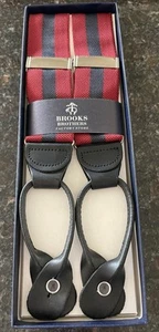 Brooks Brothers bretelle blu rosse a righe regolabili in pelle nera - Foto 1 di 7