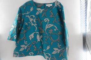 Caroline Rose neu mit Etikett türkisblau & silber Damast Blumen Bluse Übergröße 3X - Bild 1 von 13