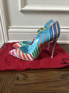 Christian Louboutin Patente Rayas Piscina Hot Chick 100 Bombas Talla 38.5 - Imagen 1 de 13