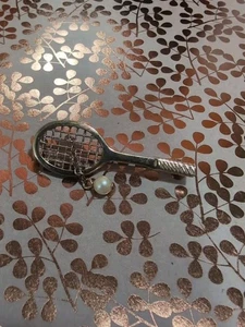 Vintage Avon Gold Tone Tennis Racket Attached Faux Pearl Tennis Ball Pin Brooch - Picture 1 of 8