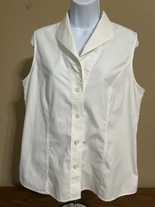 Jones New York Cotton Blouse Sz 14 White Sleeveless Cotton Button Non Iron DR - Picture 1 of 11
