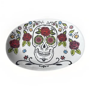 Prima Design Sugar Skull Roses Día De Los Muertos Day Of Dead Platter Halloween - Picture 1 of 4