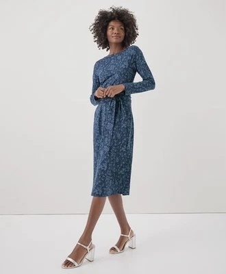 Pact Women's Medium Fit & Flare Tie Wrap Dress Batik Vine French Navy - Image 1 of 4